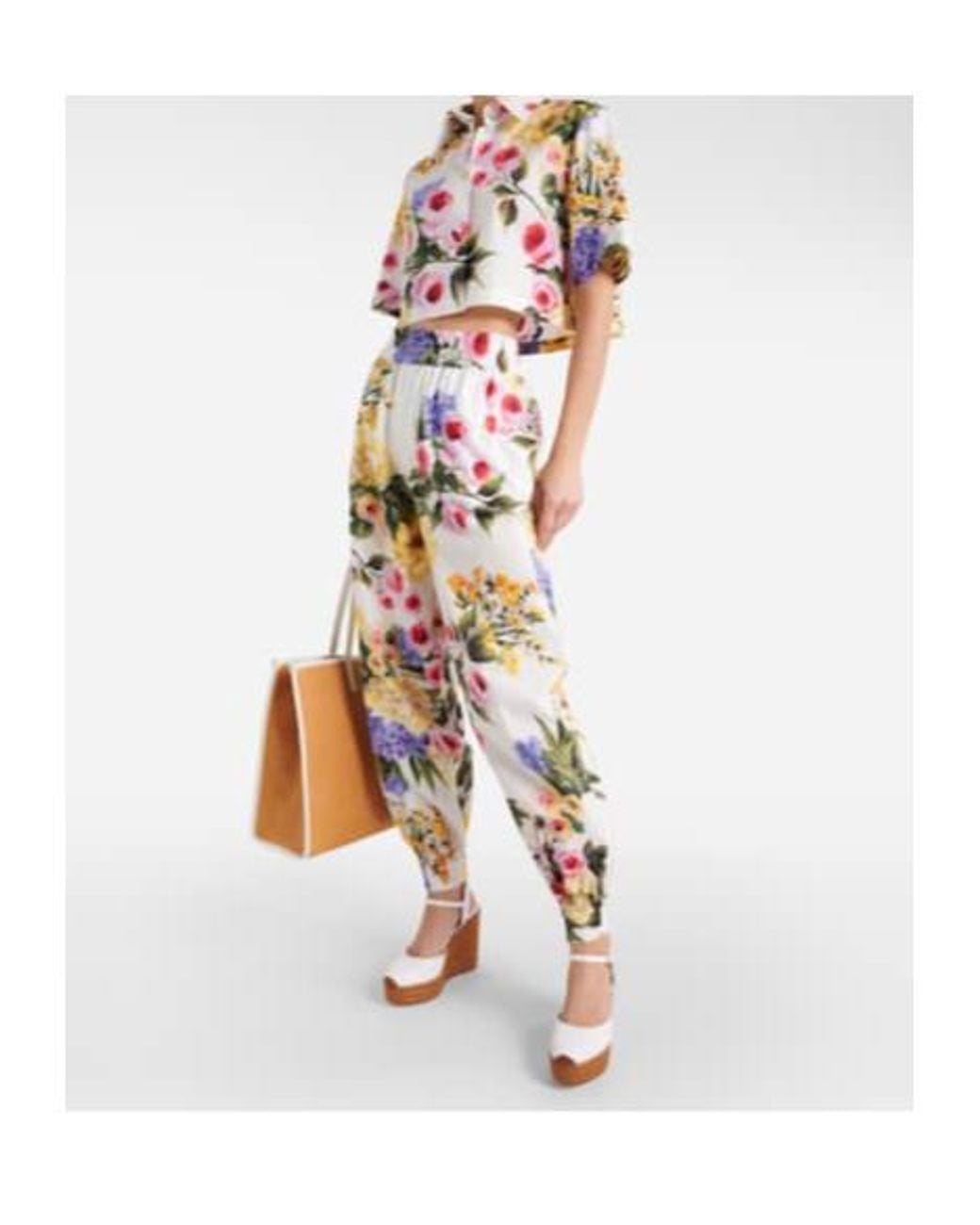 Dolce & Gabbana White Floral Cotton Poplin Tapered Pants