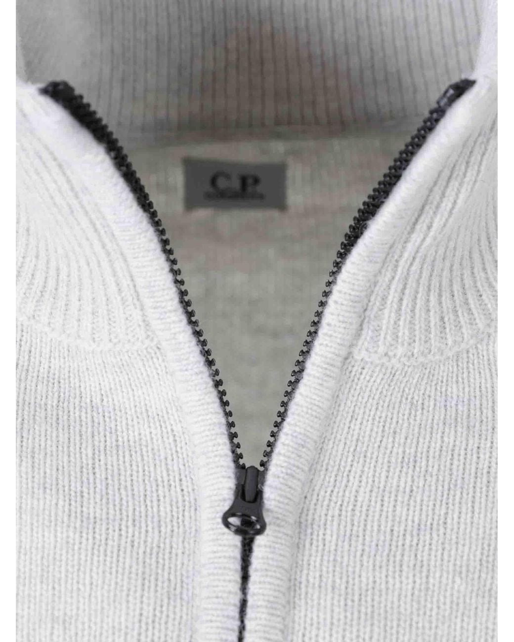 C P Company White Lambswool Lens Half Zip Sweater for men