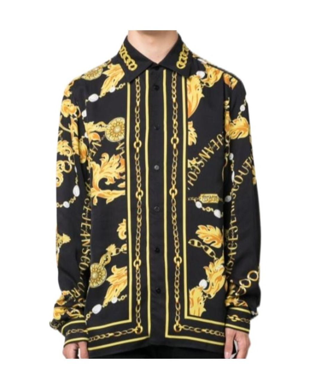 Versace Jeans Black Couture Baroque-Pattern Button-Up Shirt for men