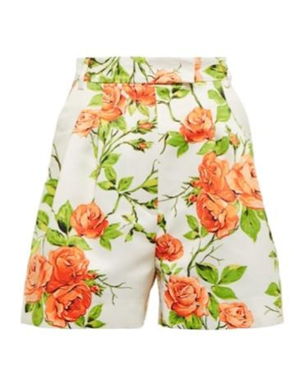 Emilia Wickstead White Elliot Floral Taffeta Faille Shorts