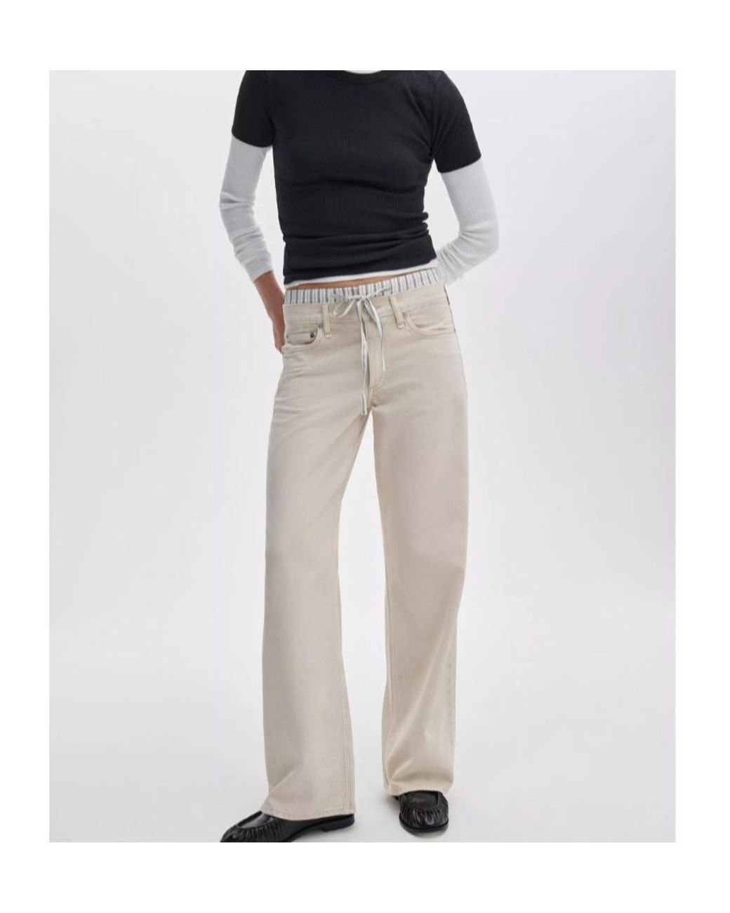 Rag & Bone White Drawstring Waist Straight Jeans