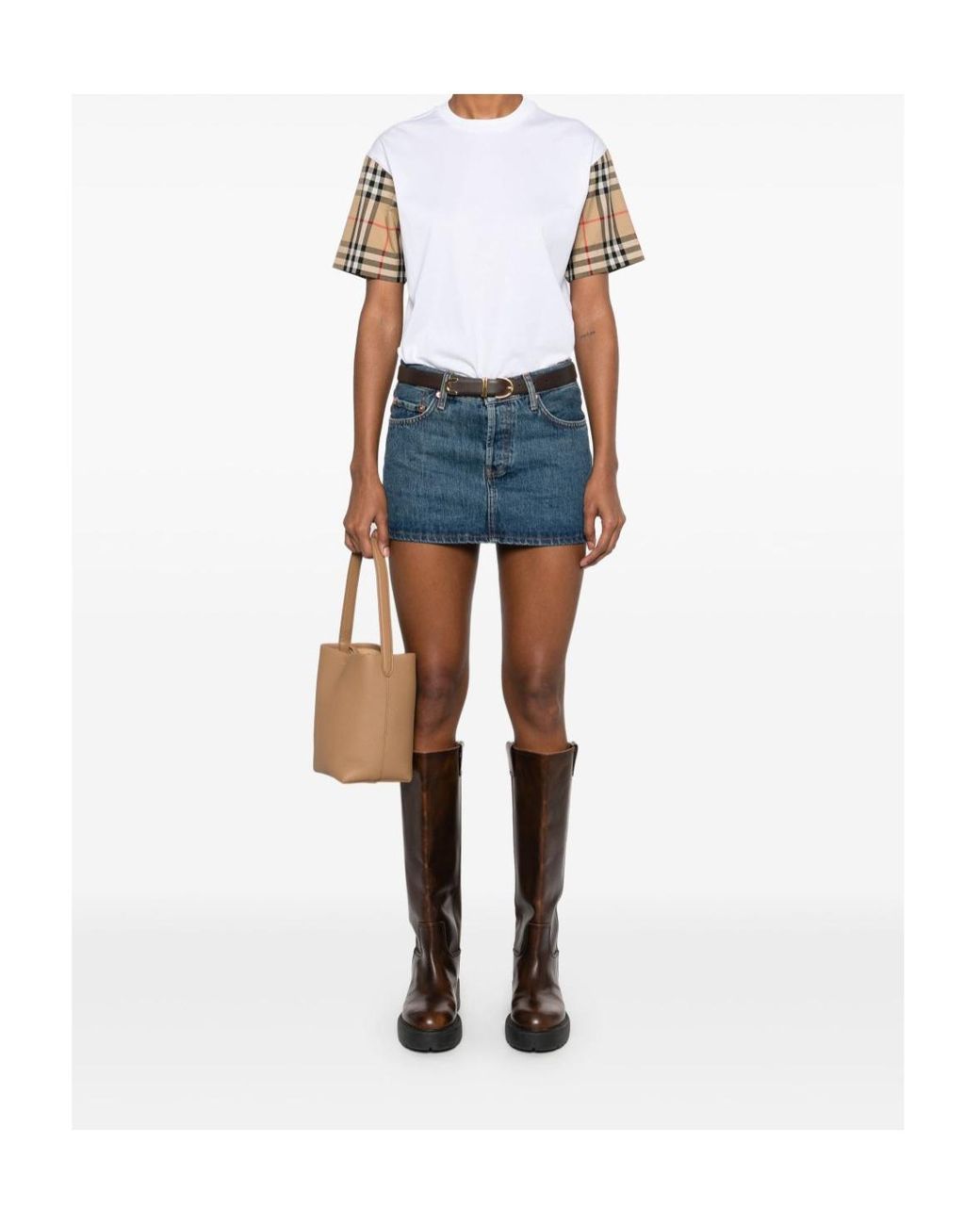 Burberry White Check Cotton T-Shirt