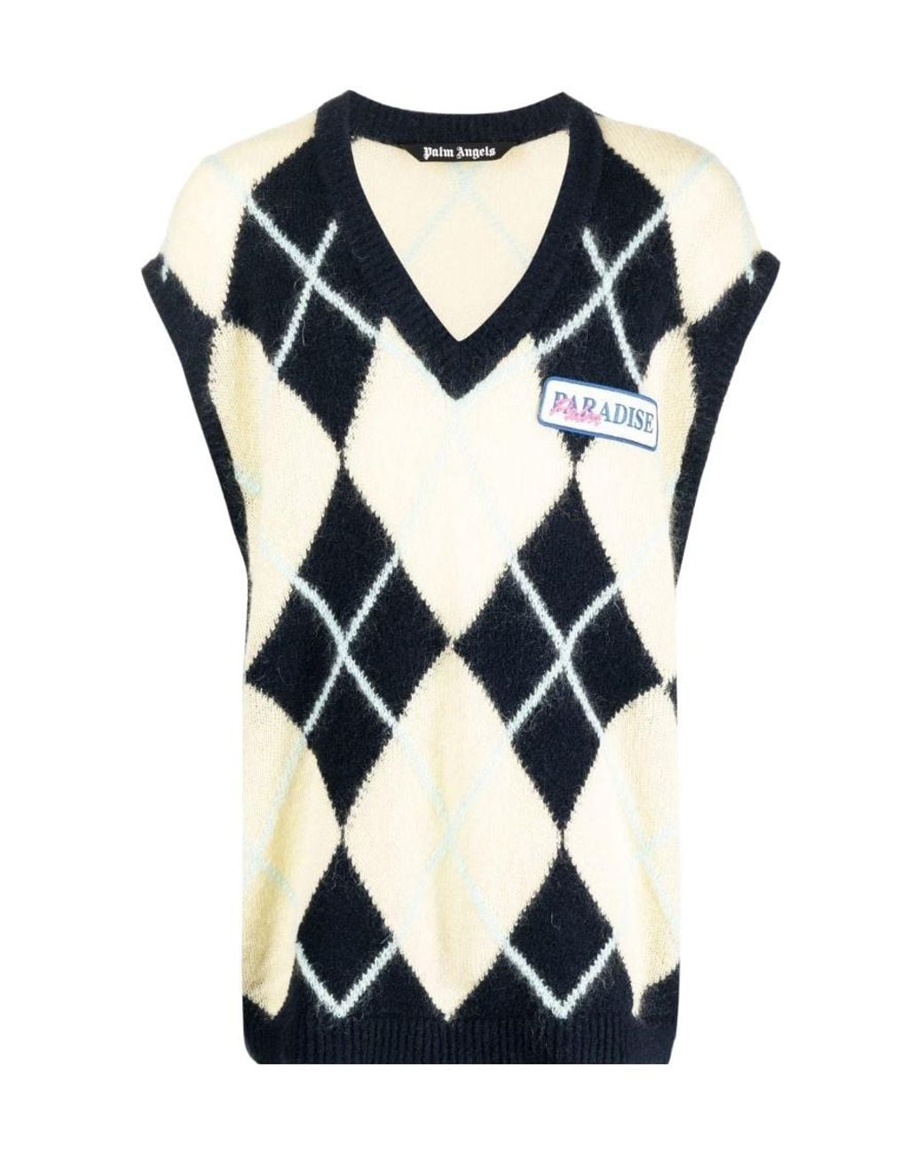 Palm Angels Blue Logo-Patch Argyle Knitted Vest for men