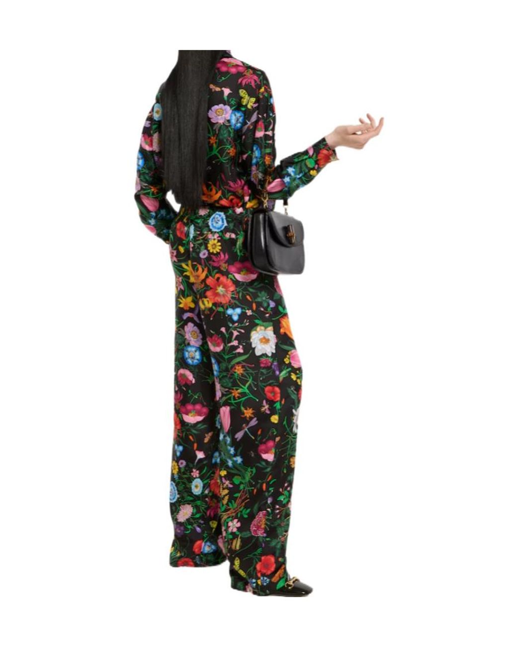 Gucci Black Floral Print Twill Pants