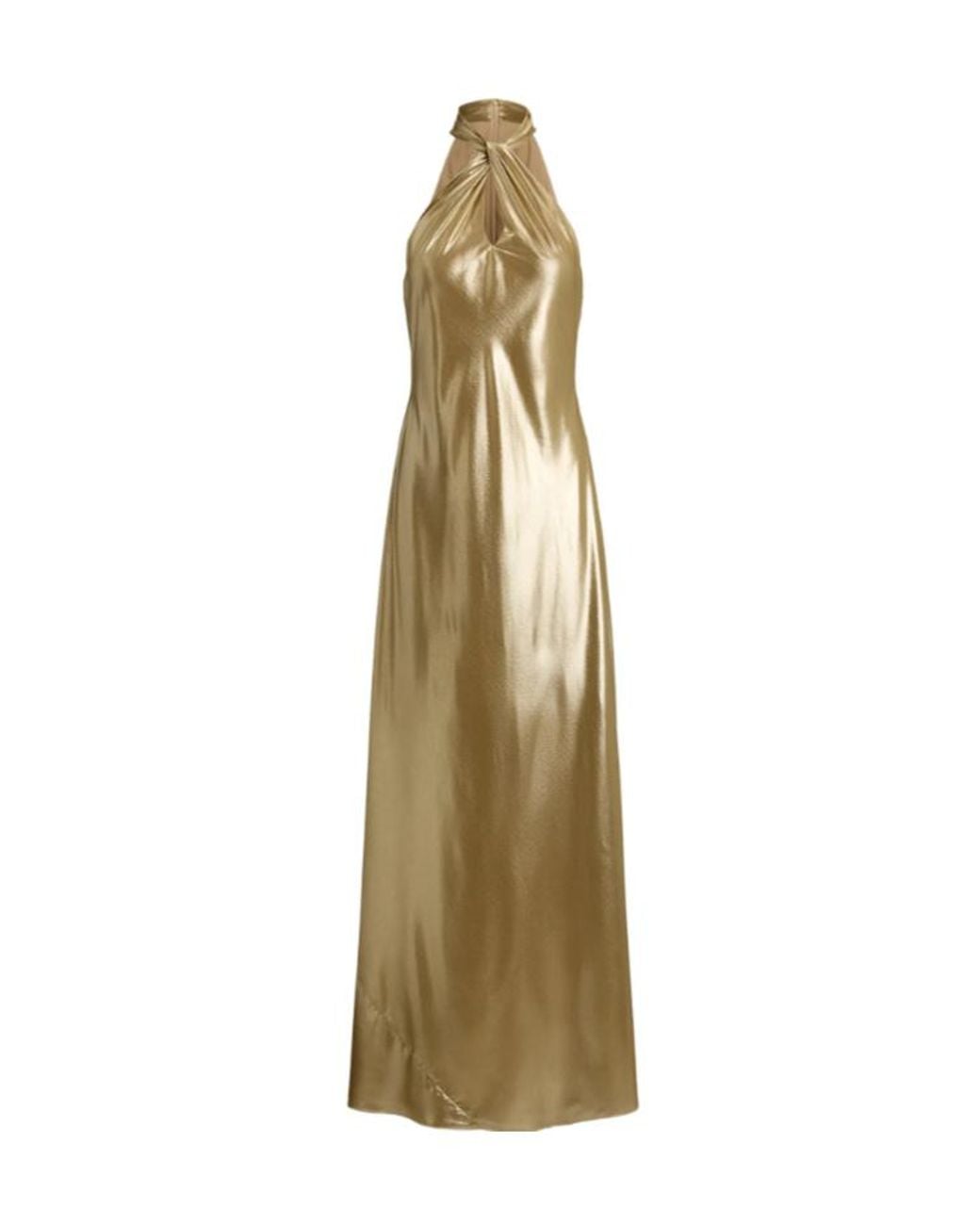 Ralph Lauren Lauren Metallic Chiffon Halter Gown