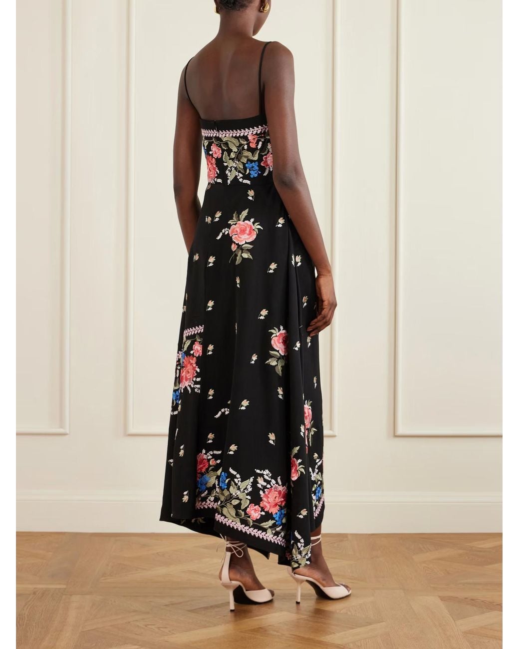 Erdem Black Floral Draped Asymmetric Dress