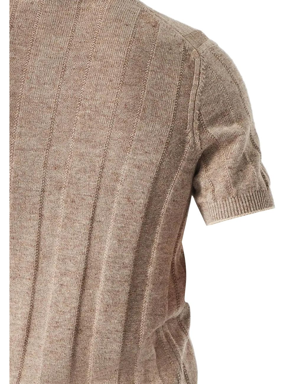 Brunello Cucinelli Brown Henley Collared Knit Polo Shirt for men