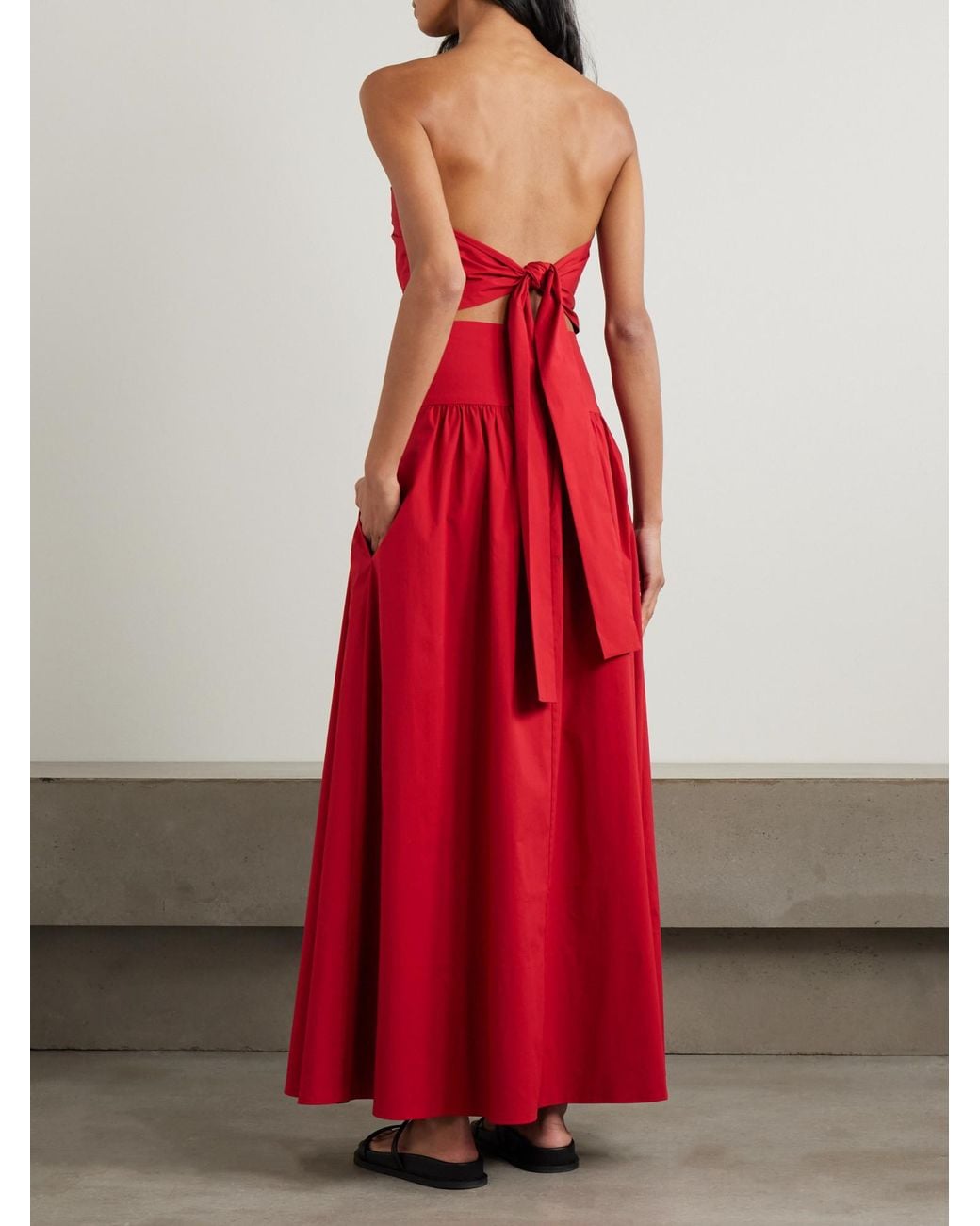 St. Agni Red Ruched Cotton Dress
