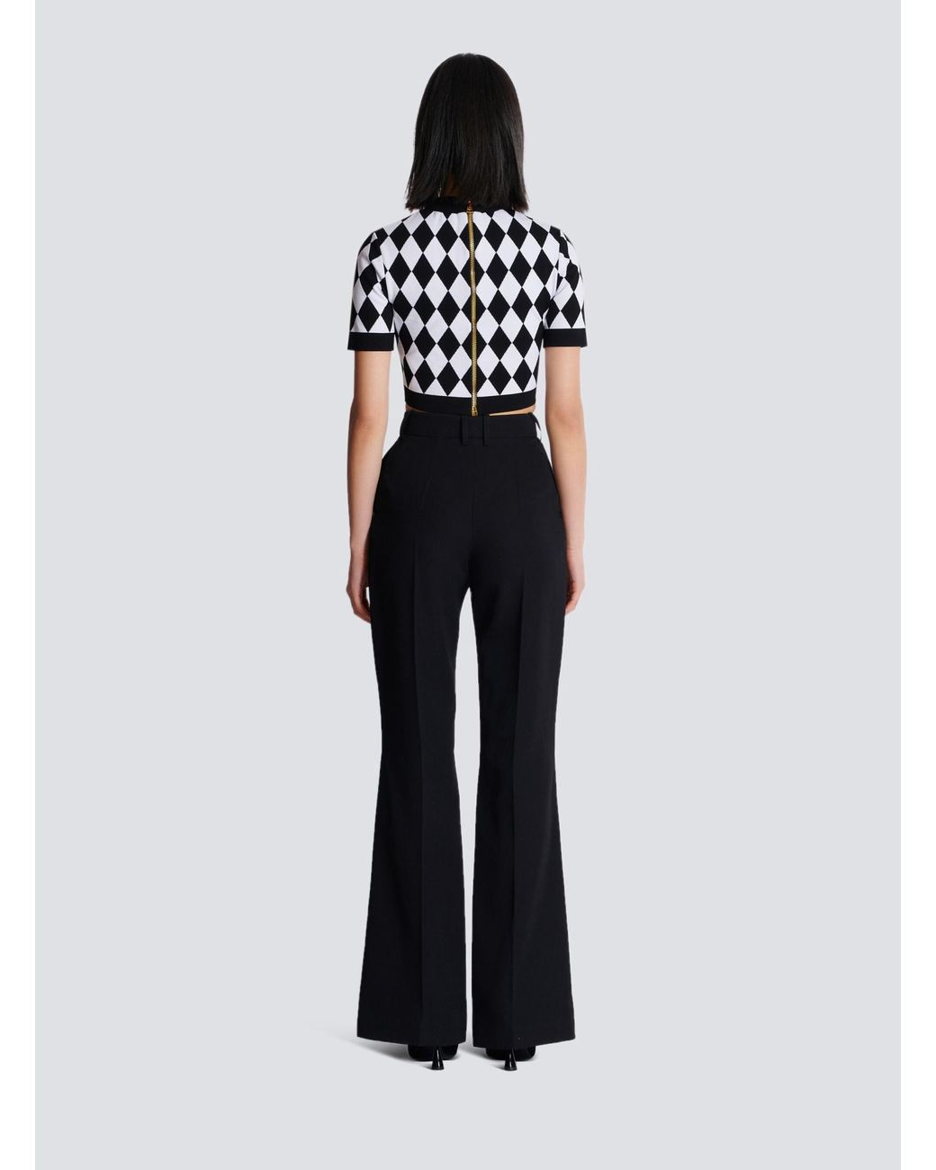 Balmain Black Buttoned Diamond Crop Top