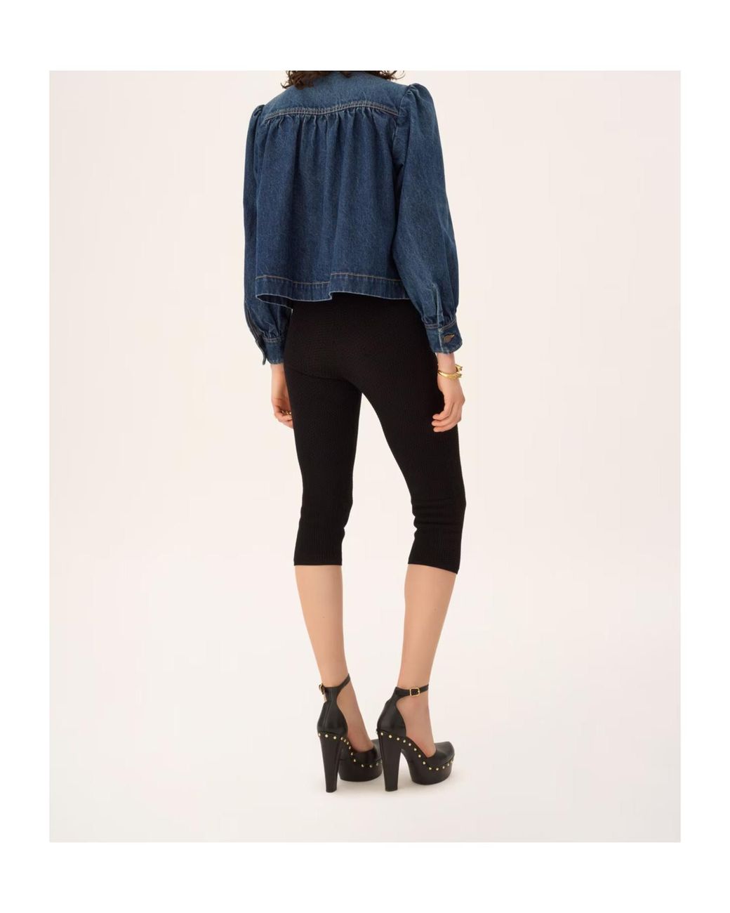 Chloé Blue Chloé High-Neck Gathered Denim Jacket