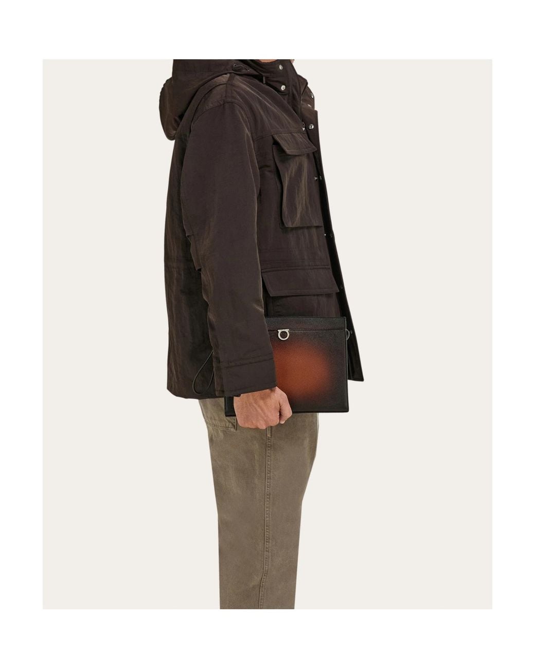 Ferragamo Brown Gancini Pouch for men