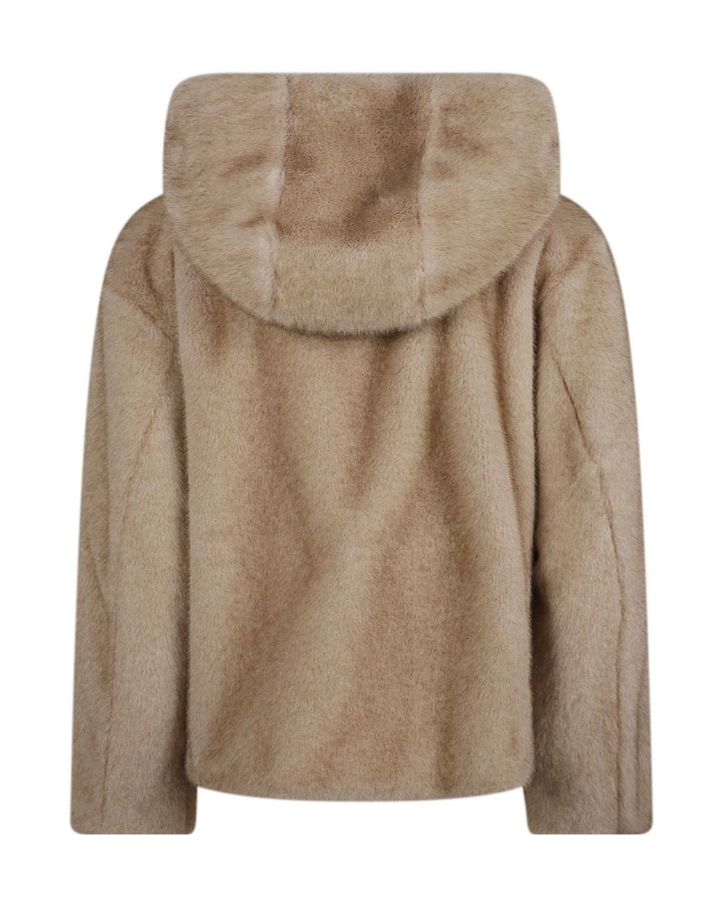 P.A.R.O.S.H. Brown Plush Faux Fur Jacket With Front Zipper And Hood