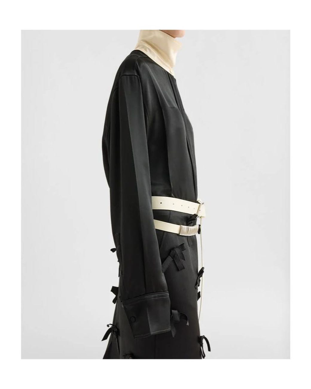 Jil Sander Black Contrast Collar Long-Sleeved Satin Shirt