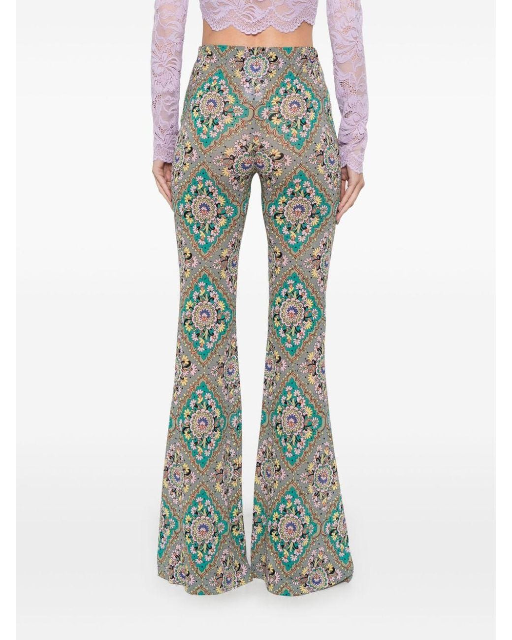 Etro Green Floral Printed Flared Trousers