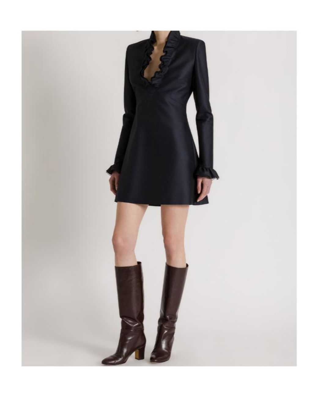 Alberta Ferretti Blue Short Wool And Silk Dress With Ruffled Details