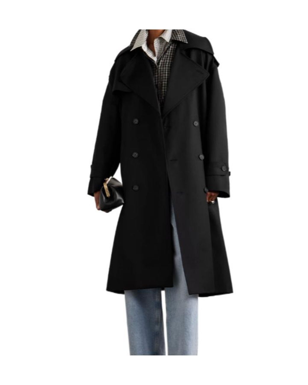 Frankie Shop Black Double-Breasted Trench Coat