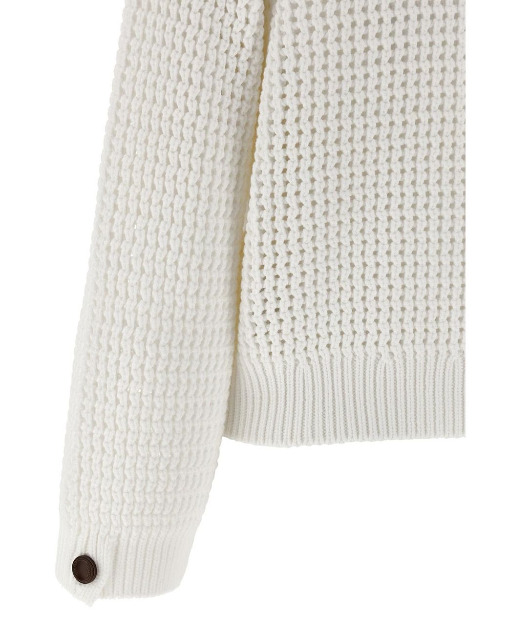 Brunello Cucinelli White V-Neck Knitted Sweater