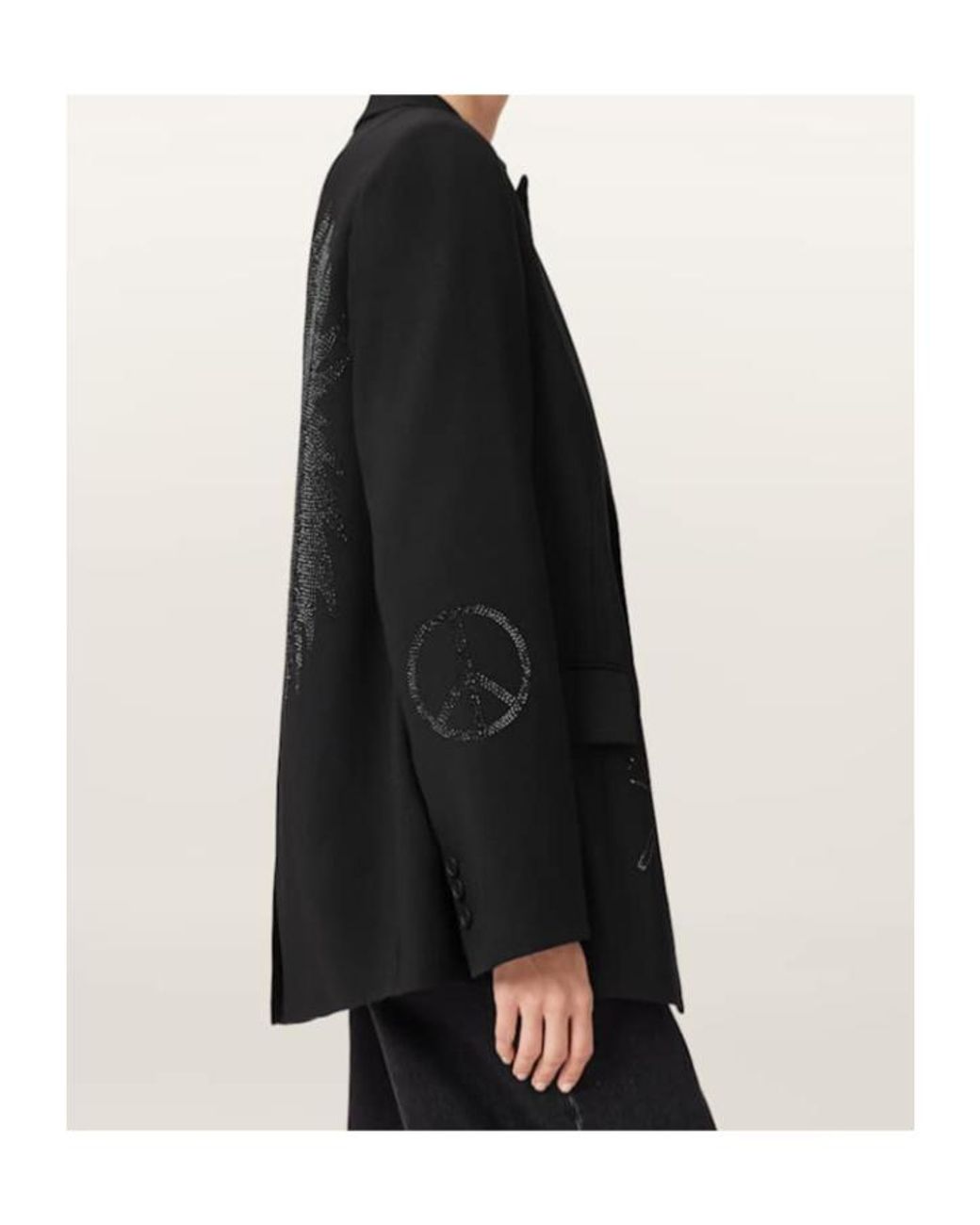 AllSaints Black Ottie Single Breasted Embellished Blazer