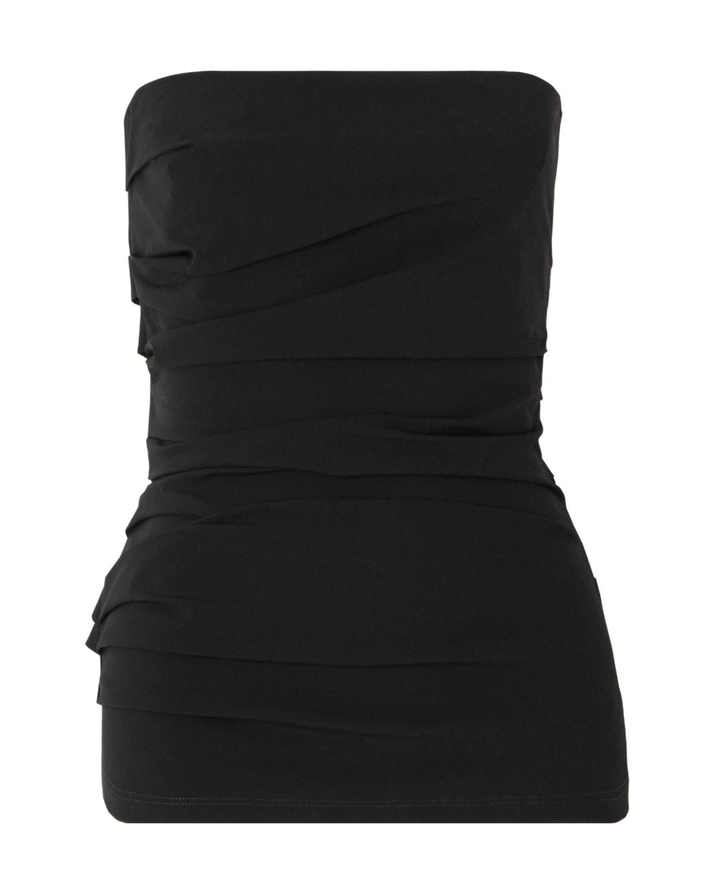 Proenza Schouler Black Strapless Gathered Cotton-Blend Poplin Top