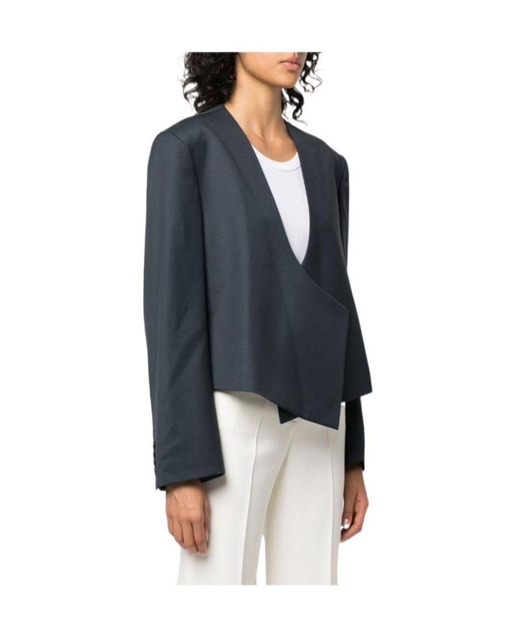 Low Classic Blue Asymmetric Layered Jacket