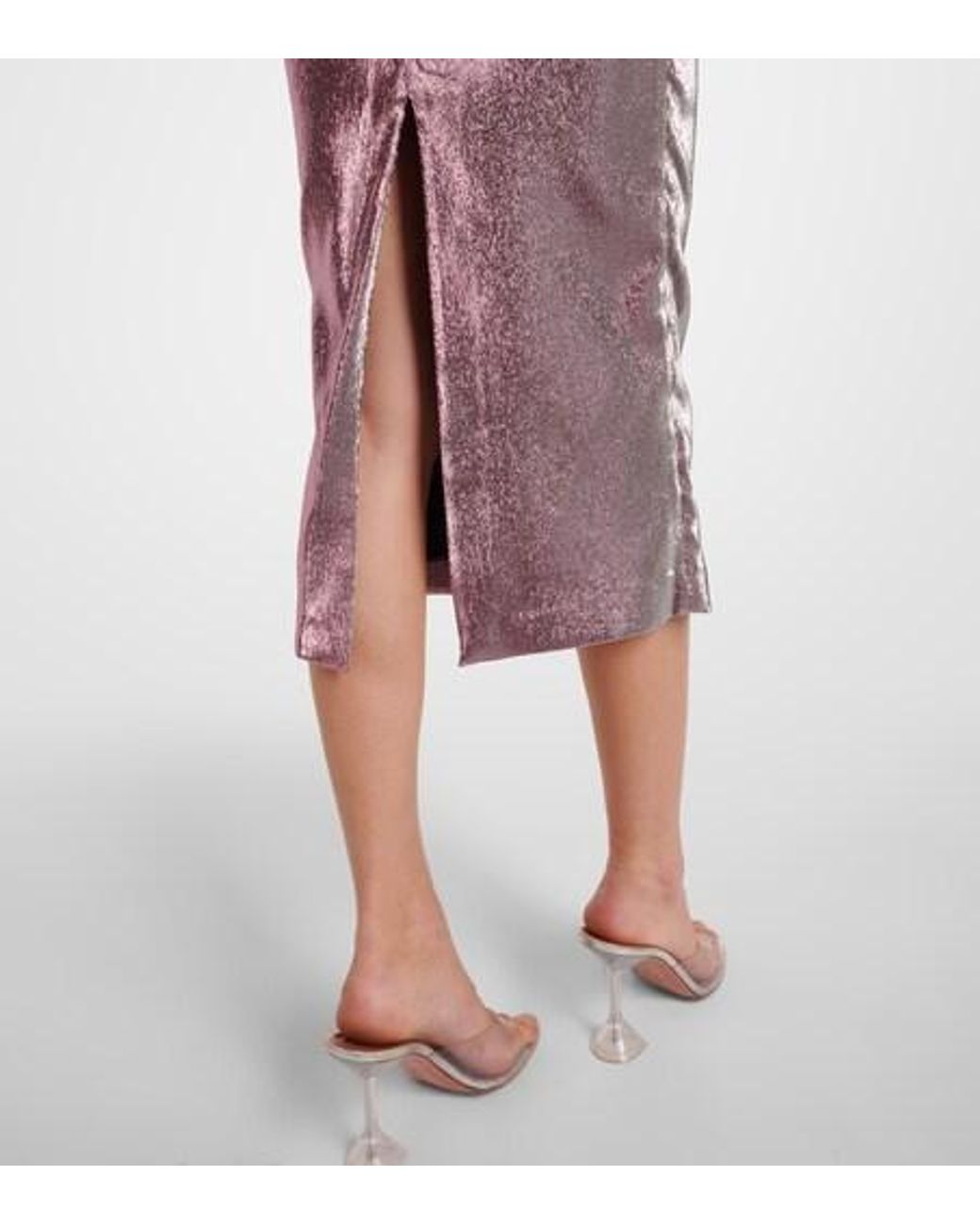 Area Purple Floral-Appliqué Lamé Midi Dress