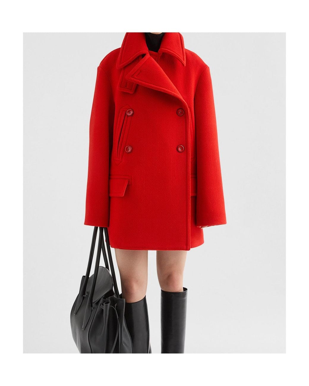 Jil Sander Red Double-Breasted Chevron Coat