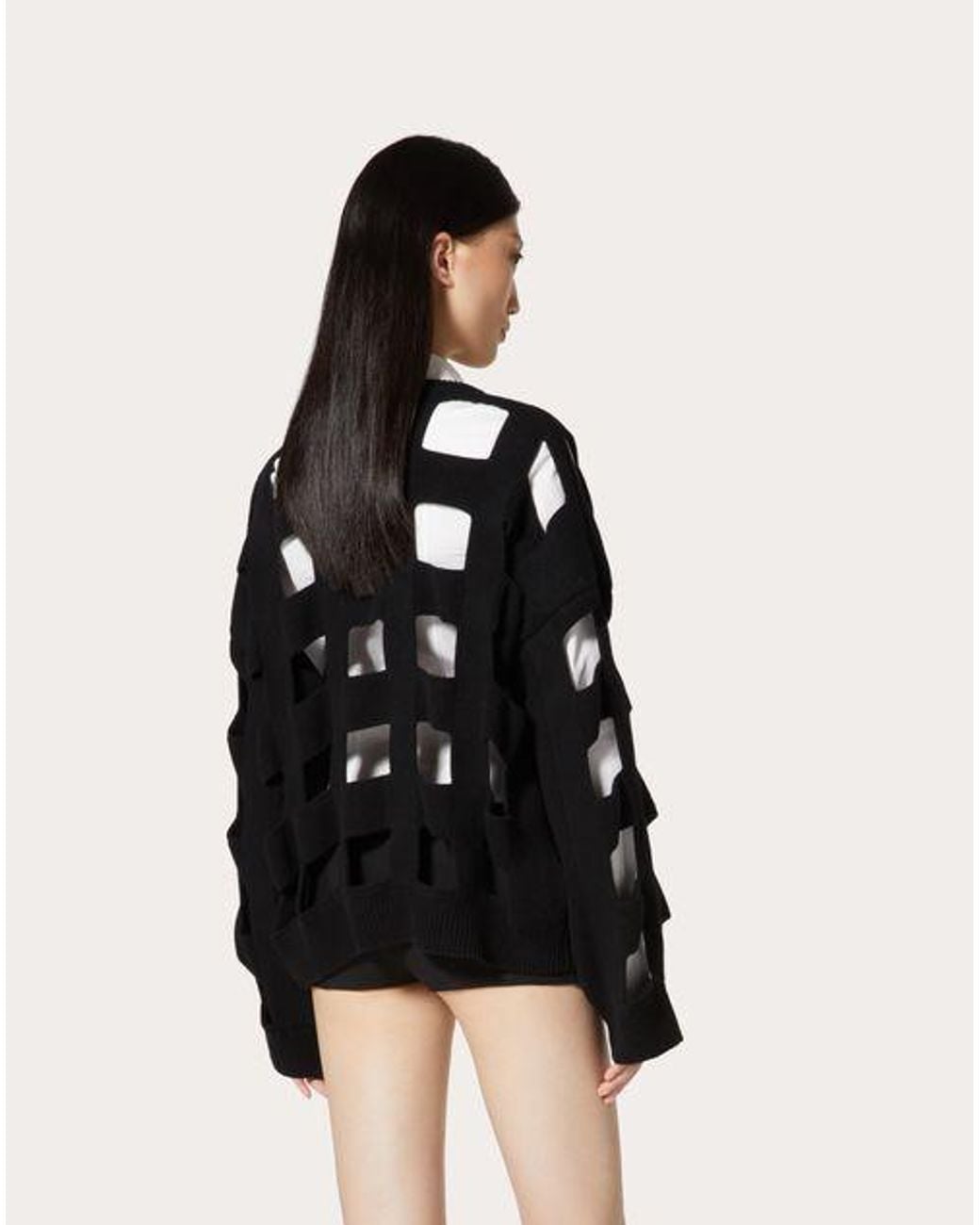 Valentino Black Open-Knit Virgin Wool Jumper