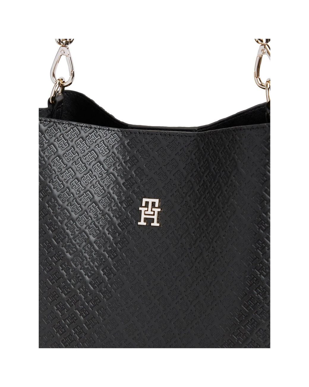Tommy Hilfiger Black Icon Satchel Mono Faux Leather Shoulder Bag