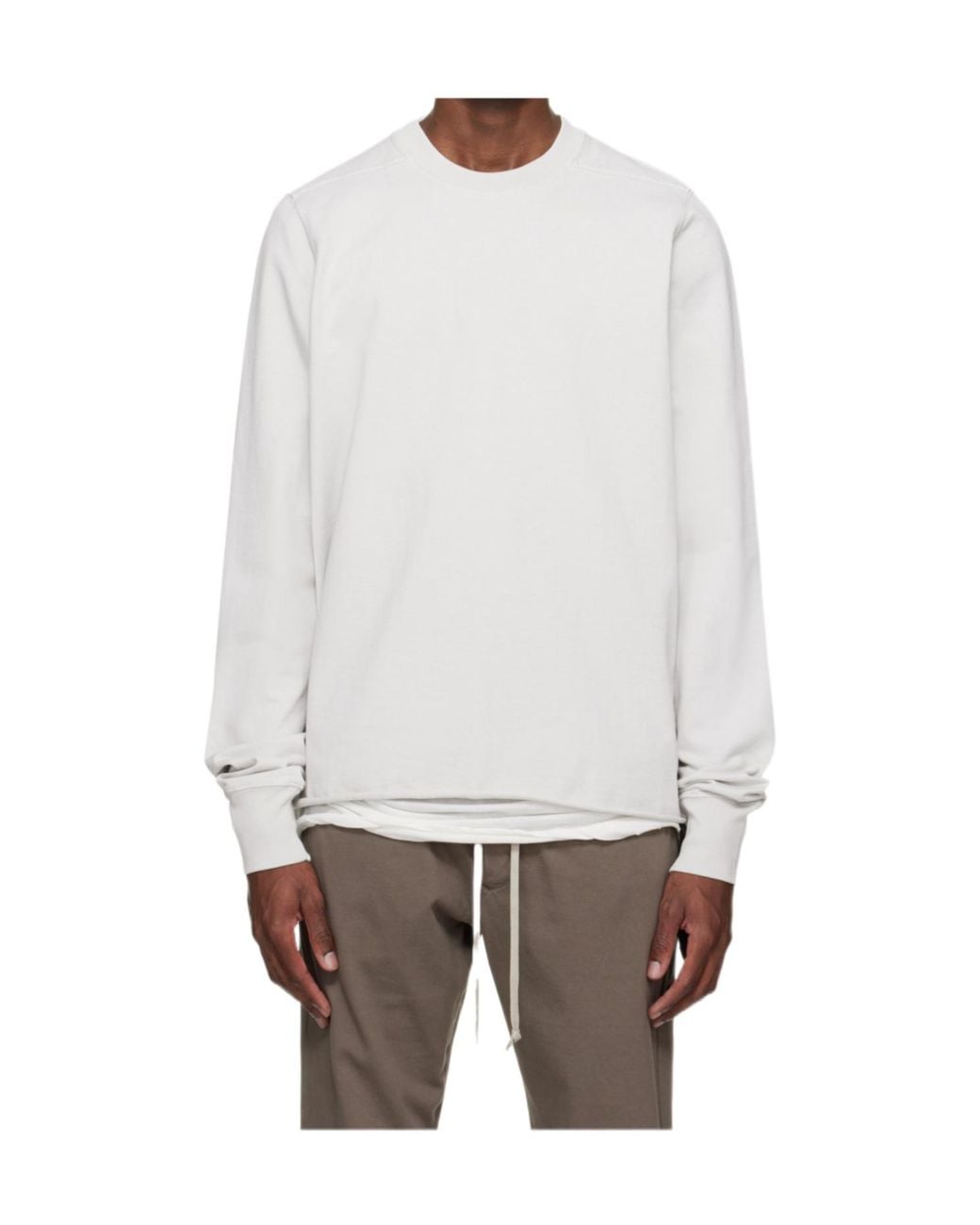 Rick Owens White Long-Sleeved Crewneck Sweatshirt for men