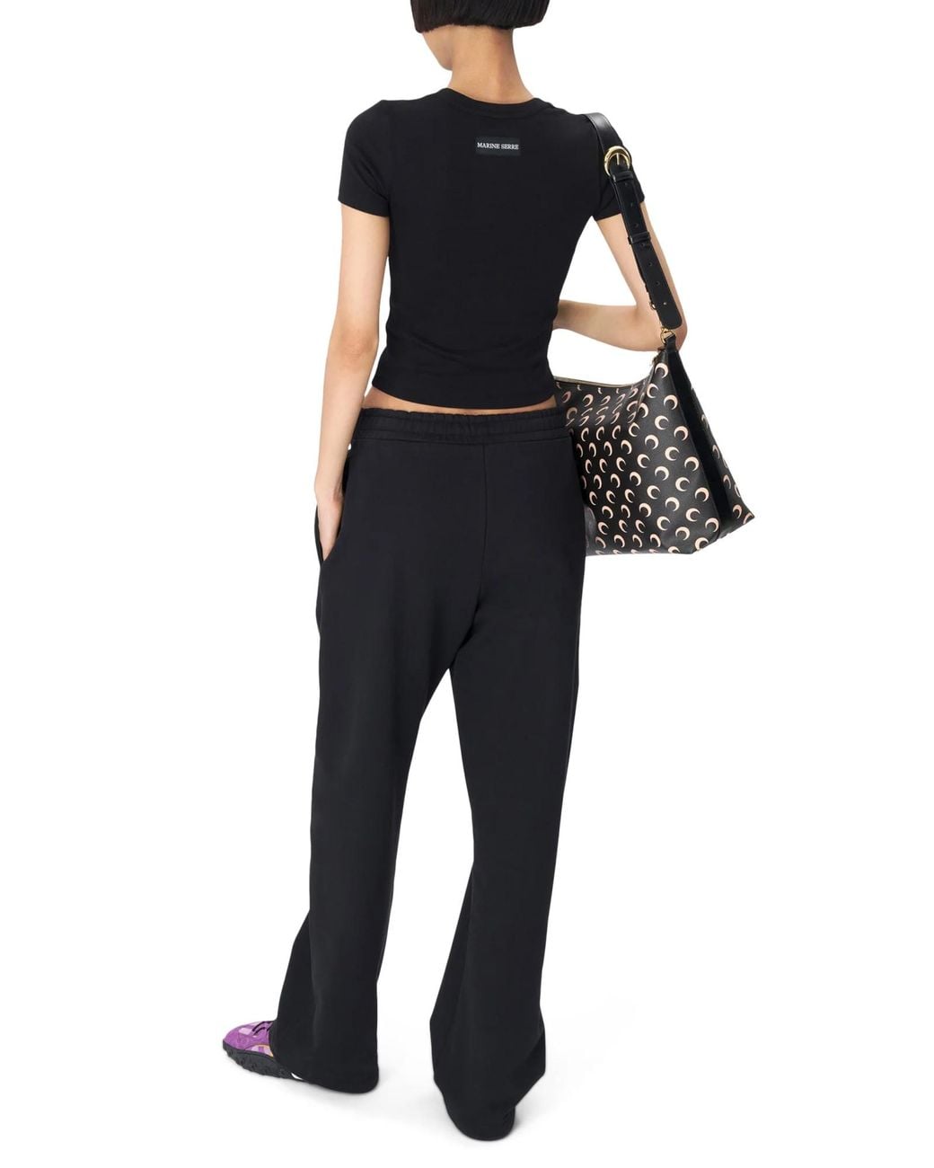MARINE SERRE Black Crescent Moon Embroidered Crewneck T-Shirt
