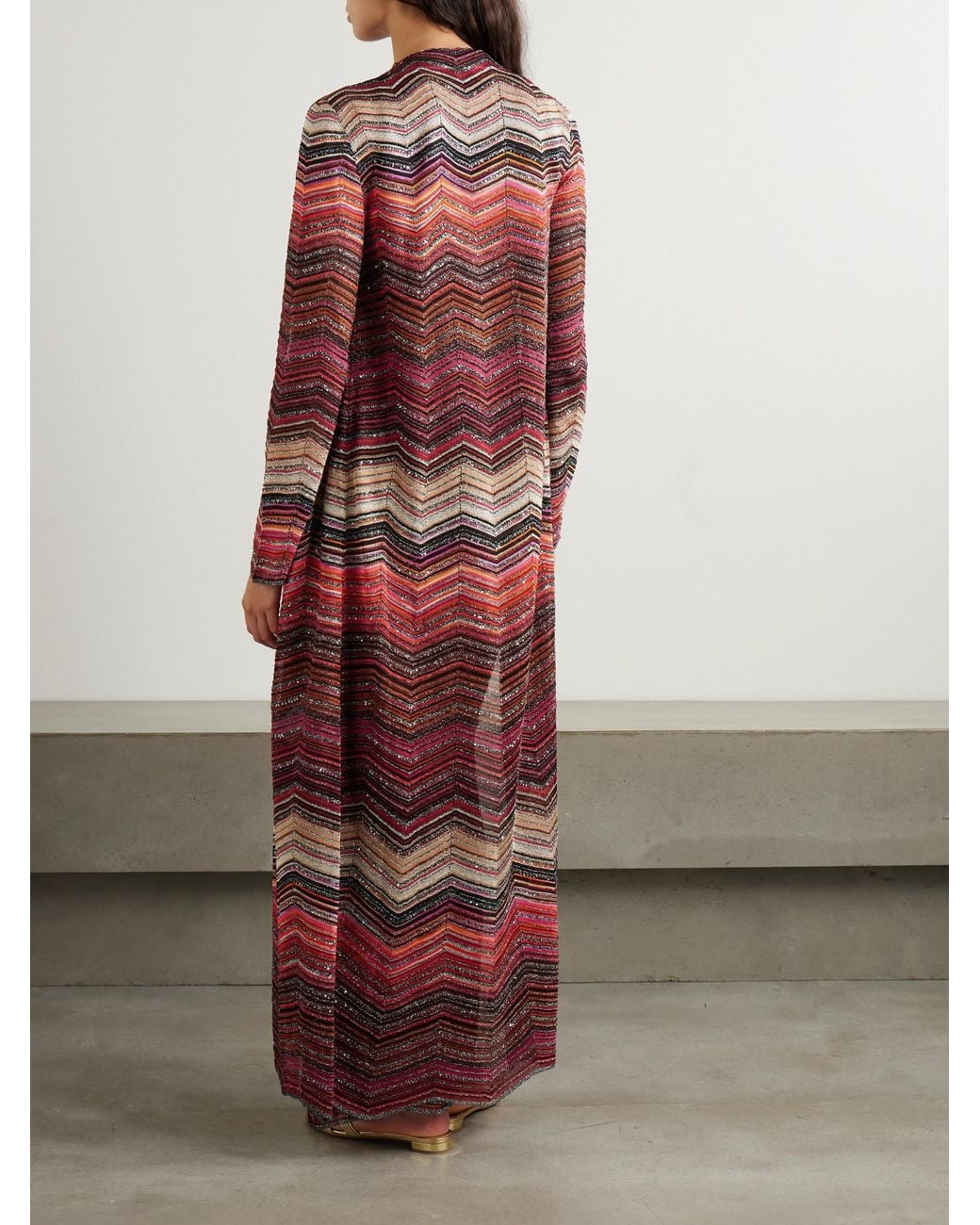 Missoni Red Mare Sequined Striped Metallic Crochet-Knit Cardigan