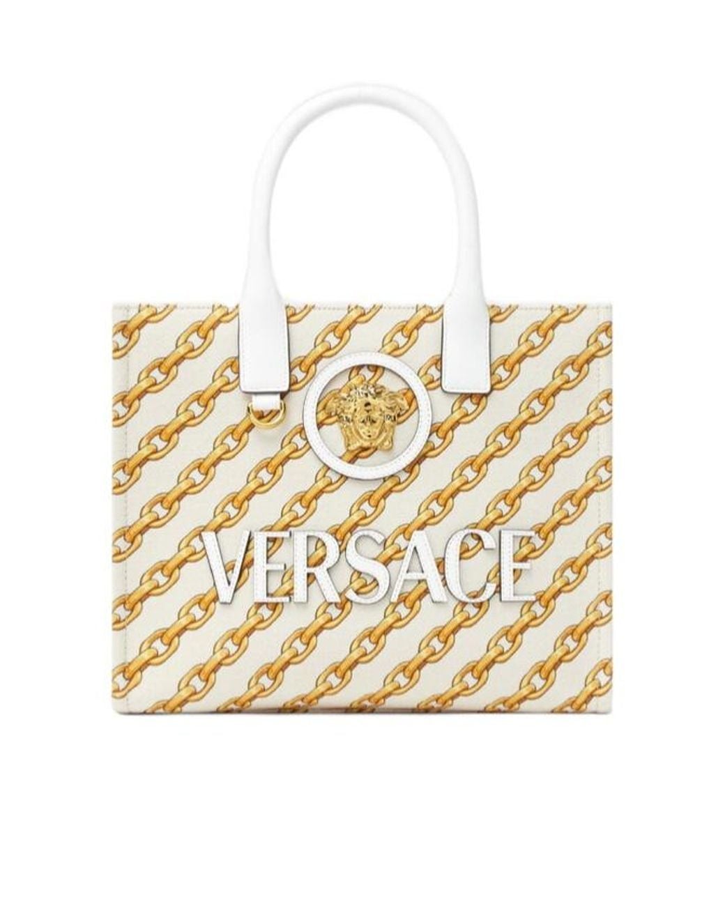 Versace Metallic Logo-Printed Top Handle Bag