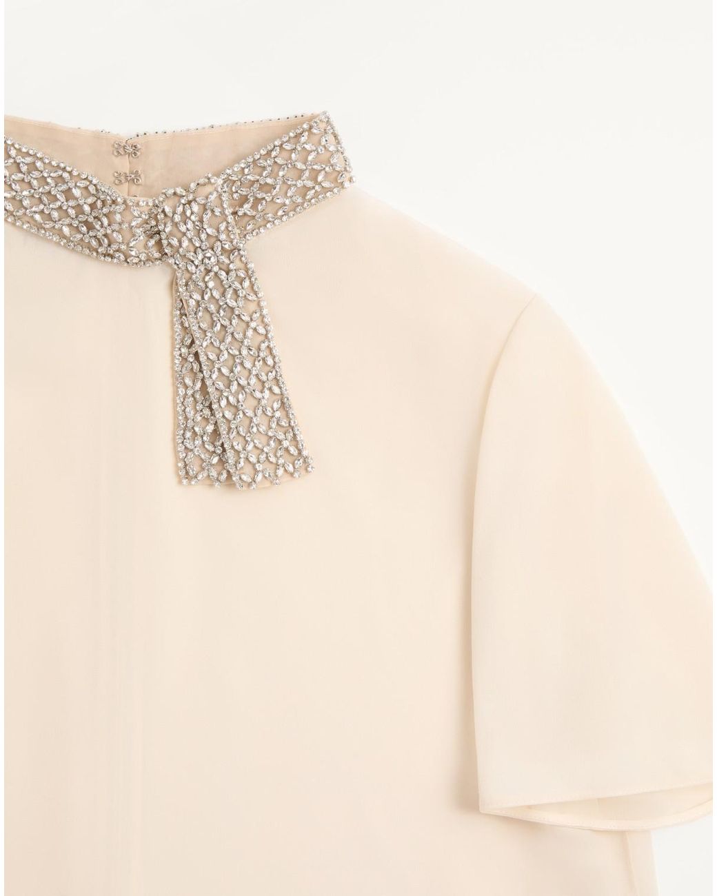 Valentino White Embellished Short-Sleeved Top