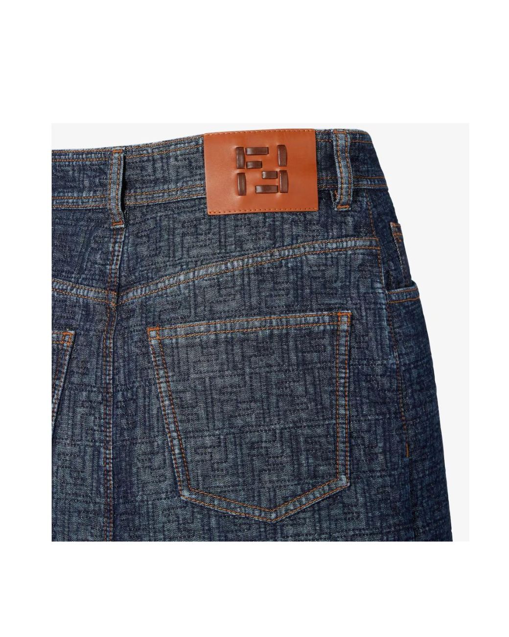 Fendi Blue Ff Jacquard Denim Midi Skirt