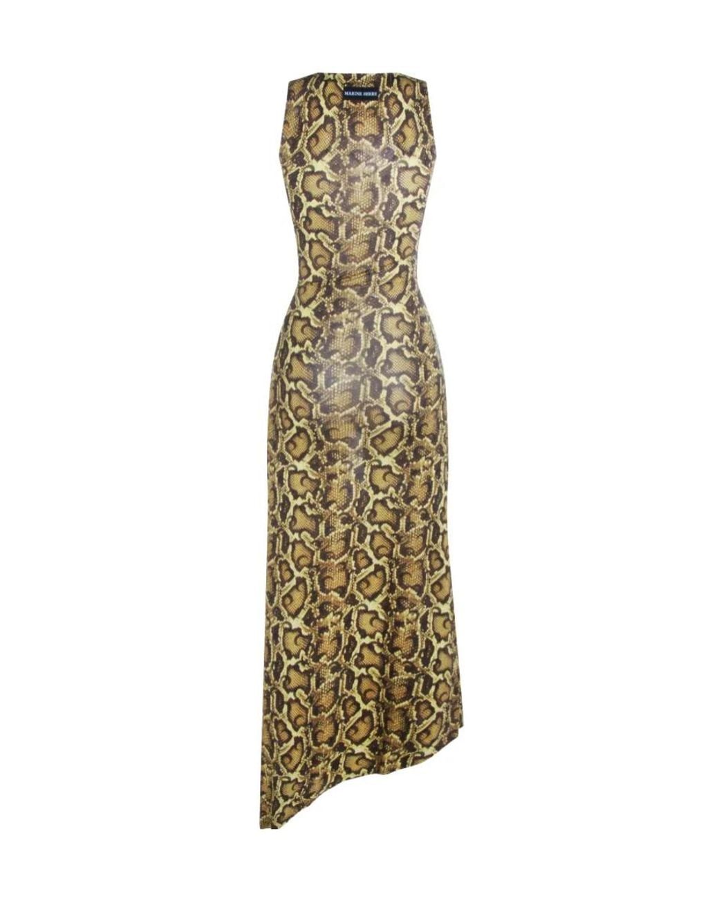 MARINE SERRE Metallic Snake-Print Asymmetric Dress