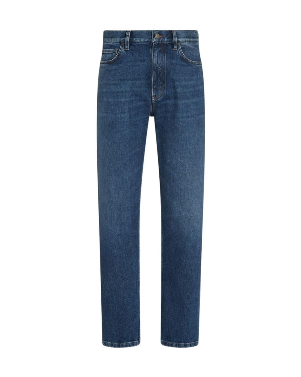 Zegna Blue Logo Patch Straight-Leg Jeans for men