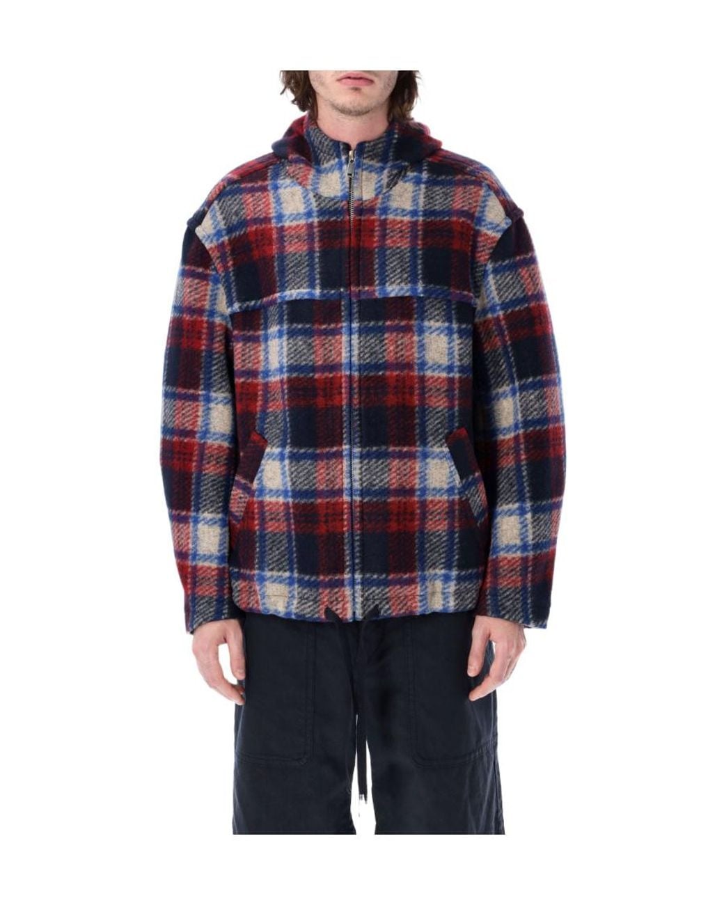Isabel Marant Blue Kurt Checked Hooded Jacket for men