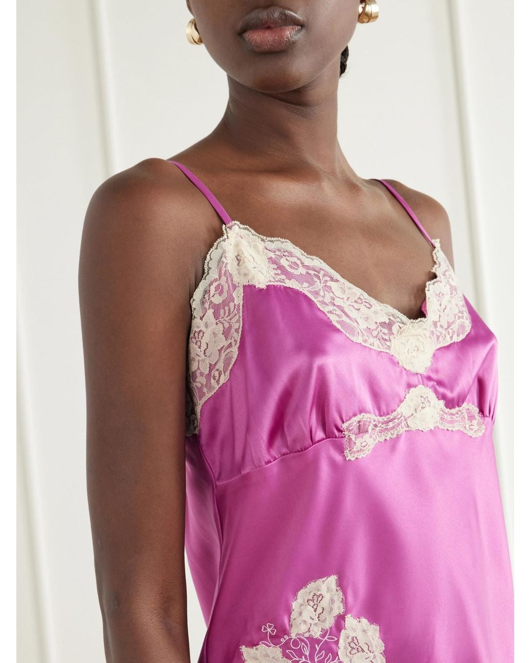 Anna Sui Pink Lace-Trimmed Satin Cami