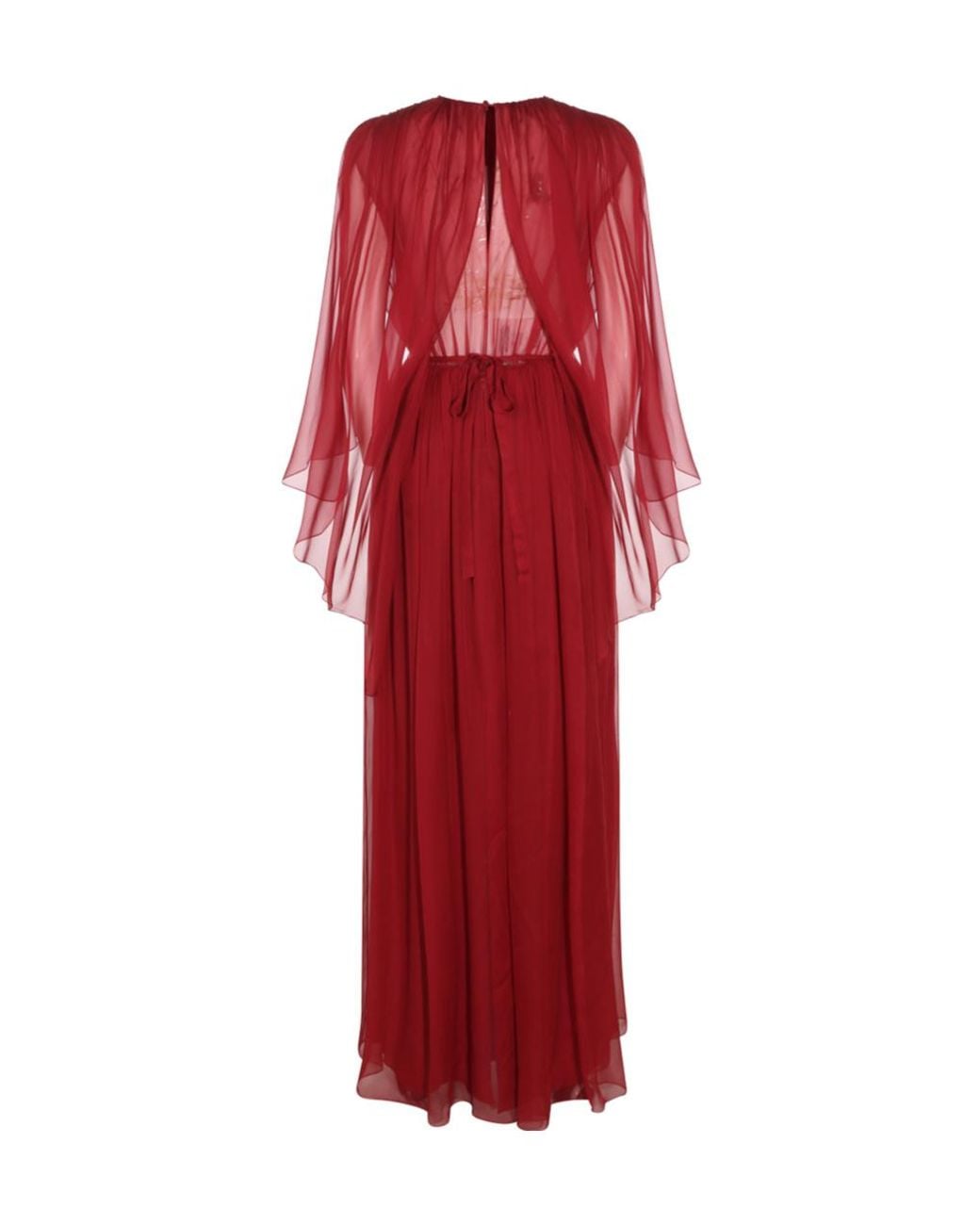 Alberta Ferretti Red Pleated Cape Maxi Dress