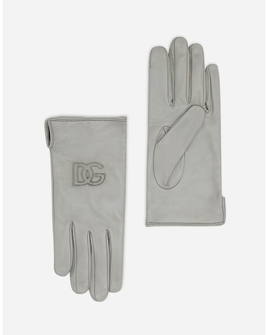 Dolce & Gabbana White Logo-Embossed Leather Gloves for men