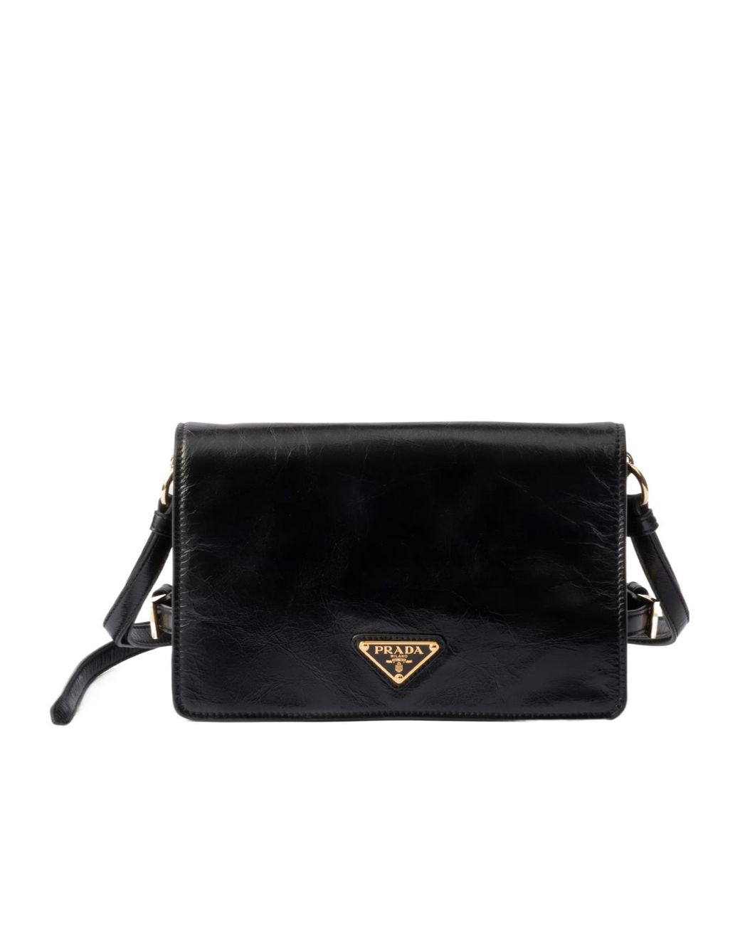 Prada Black Logo Plaque Foldover Top Shoulder Bag