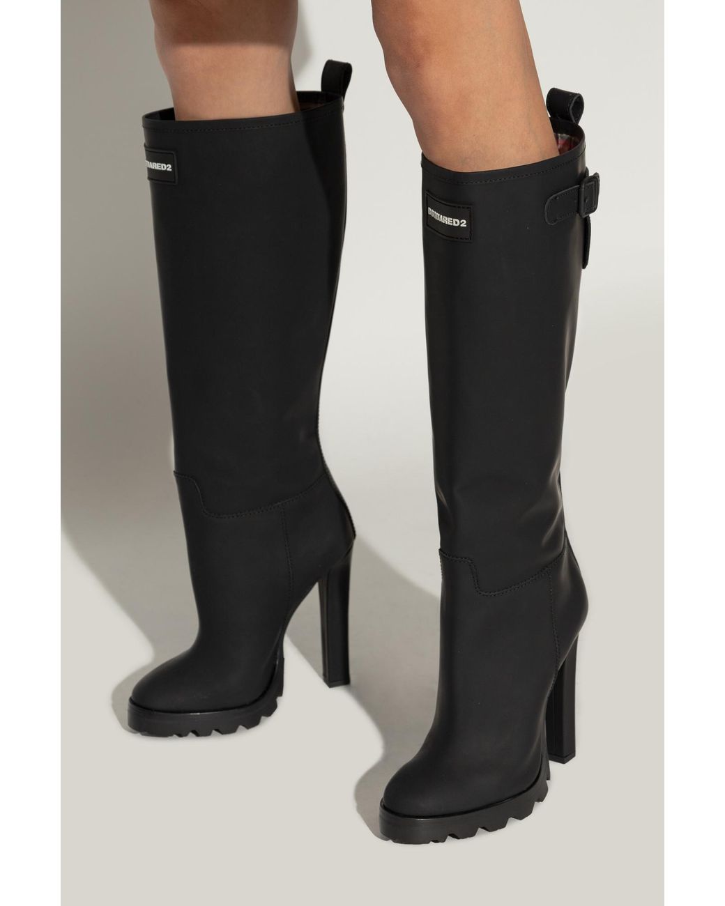 DSquared² Black Logo Patch Knee-Length Boots