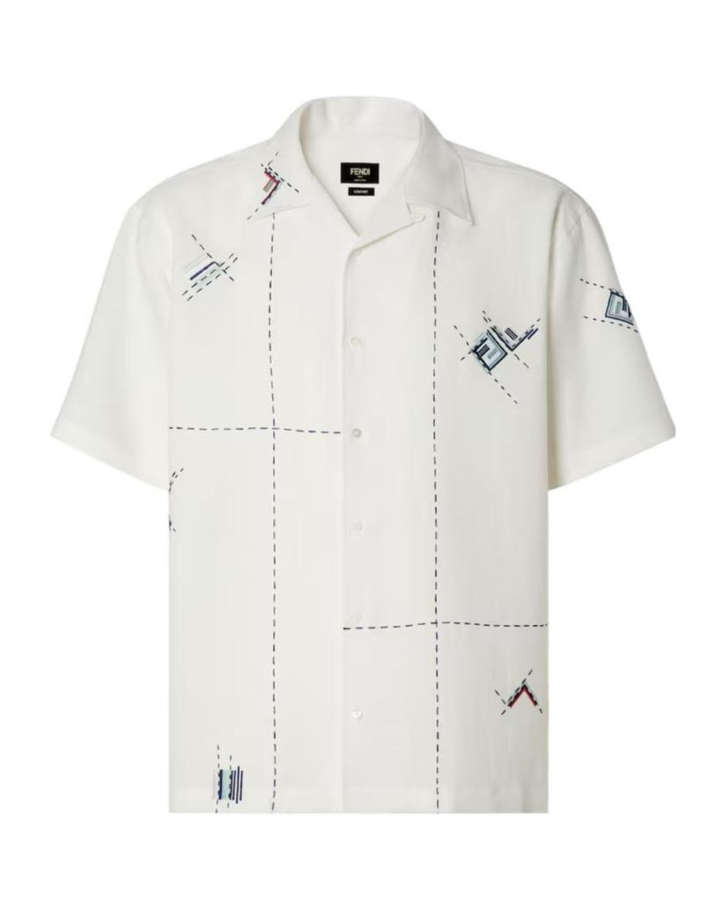 Fendi White Embroidered Linen Shirt for men
