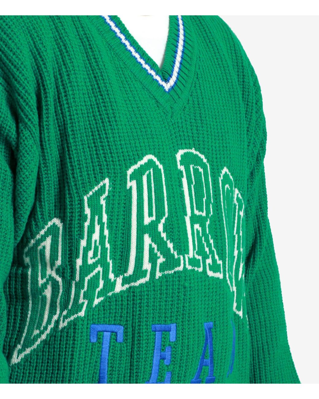 Barrow Green Intarsia-Logo V-Neck Jumper for men