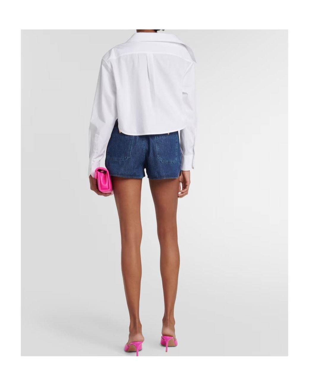 Valentino White Asymmetric Cropped Cotton Shirt