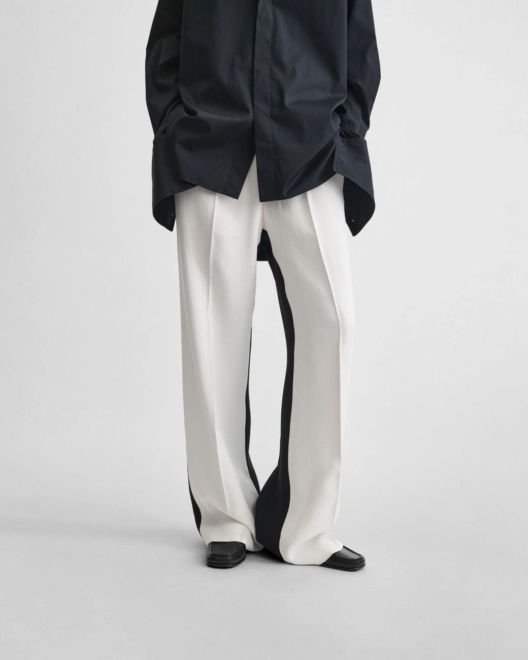 Phoebe Philo White Color-Blocked Straight-Leg Casual Pants