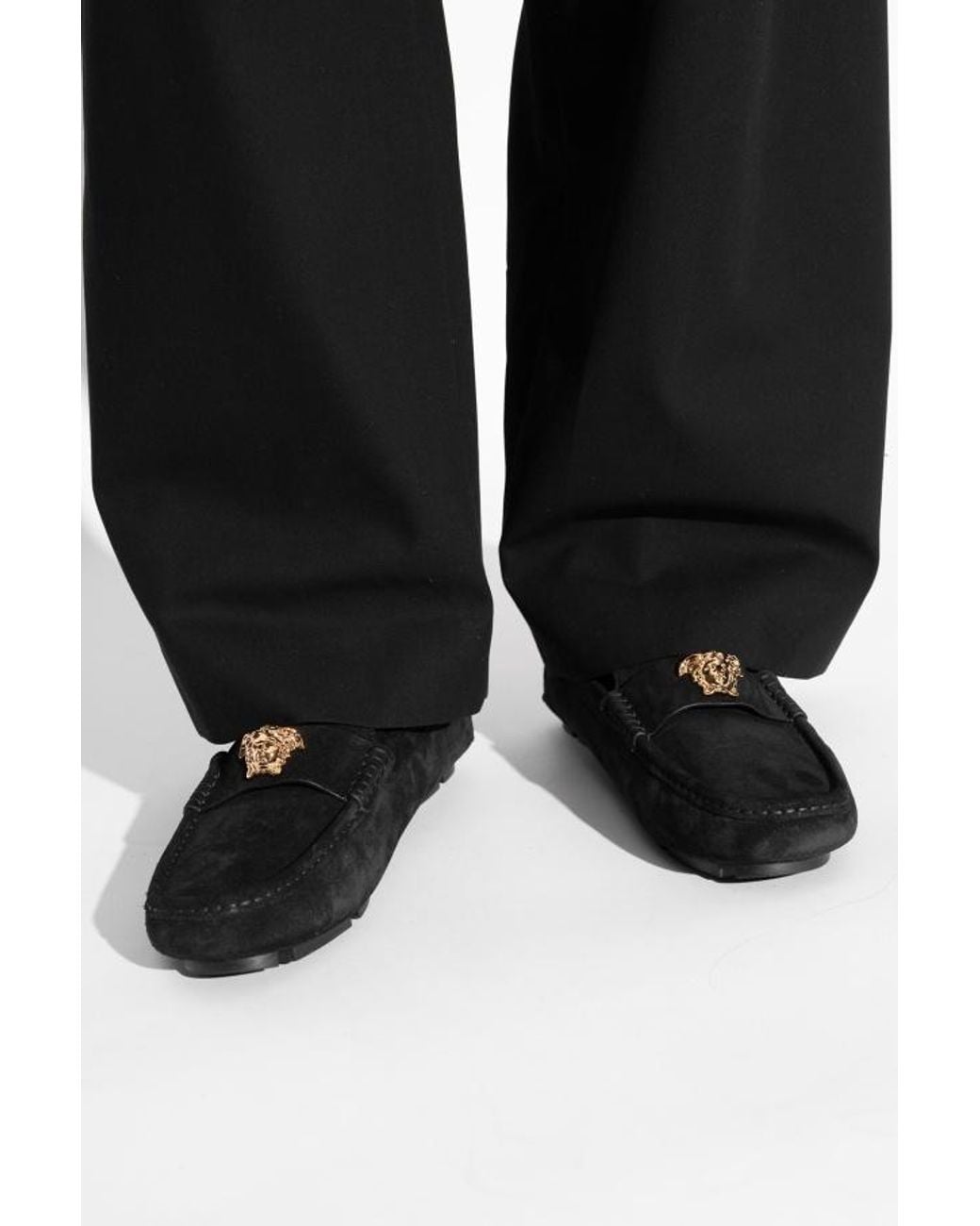 Versace Black Medusa Plaque Slip-On Loafers for men