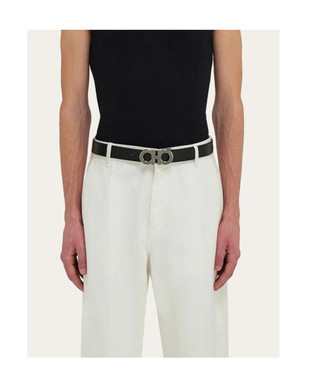 Ferragamo White Ferragamo Reversible And Adjustable Gancini Belt for men