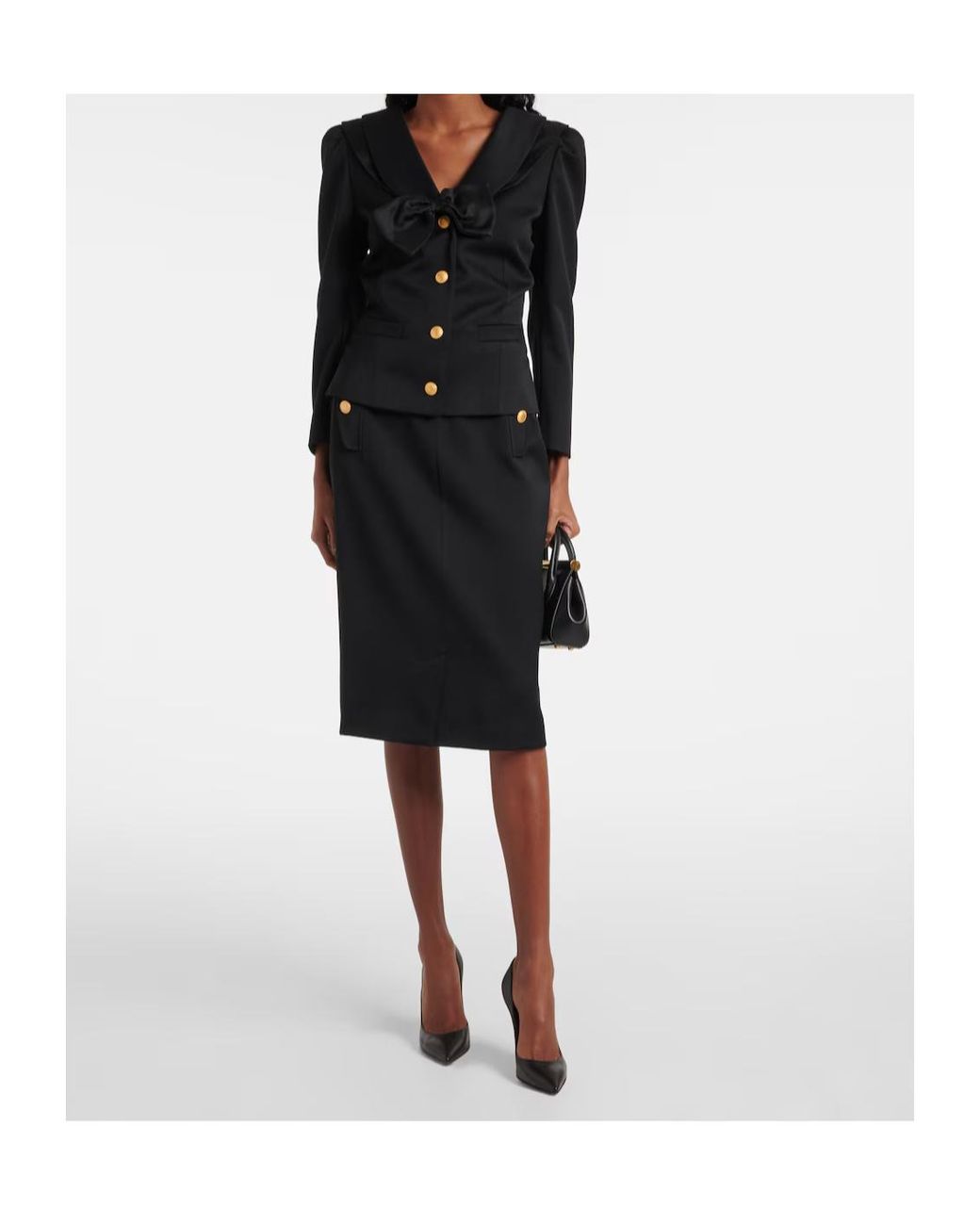 Alessandra Rich Black Virgin Wool Pencil Skirt