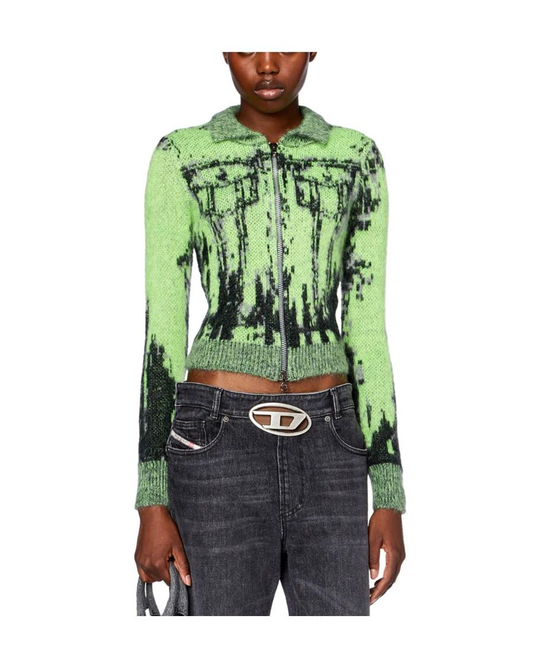 DIESEL Green M-Taphos Patterned Intarsia-Knit Jumper